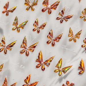 Butterfly Pattern Nail Stickers 3D Embossed Laser Holographic Jelly Shell Luster Decals DIY Manicure Decoration Women