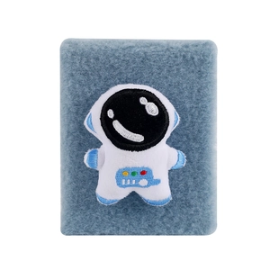 Winter plush cartoon astronaut notebook with soft blue faux fur and detailed embroidery