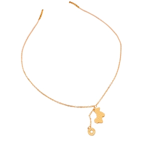 Adjustable gold plated bear pendant necklace with intricate mesh texture on white background