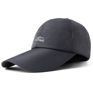 Dark grey quick-dry sports baseball cap with long brim and laser-cut ventilation holes