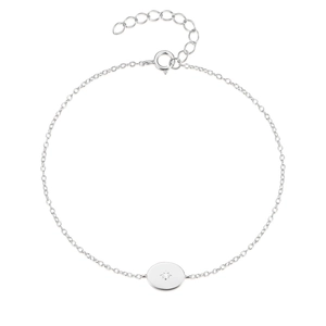 Detail of S925 sterling silver star engraved oval charm and adjustable spring clasp