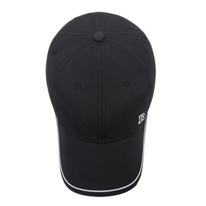 Lightweight black sun protection baseball cap with white R embroidery and curved brim