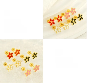 Detailed view of colorful enamel flower earrings with secure screw-back design