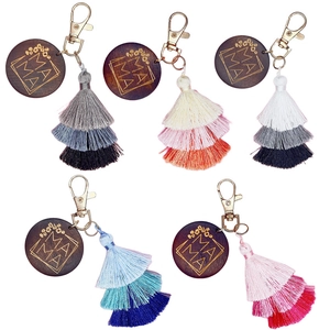 Colorful MAMA wooden pendant keychains with multi-layer yarn tassels in five styles