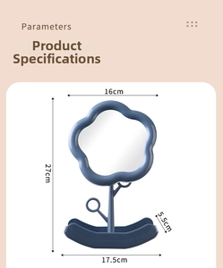 Cloud-shaped makeup mirror dimensions detail with 27cm height and 17.5cm wide storage base