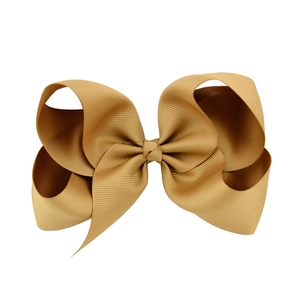 Champagne gold 6 inch grosgrain ribbon hair bow clip for girls in multi-layer style