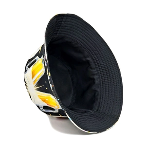 Fashionable black bucket hat with yellow beer pattern for sun protection outdoors