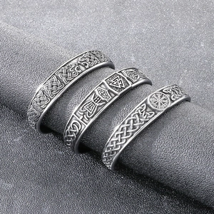 Set of three vintage Viking rings in antique silver finish with Celtic knot patterns