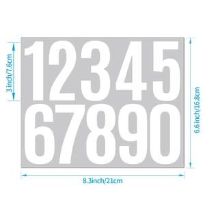 Detailed size chart for 3-inch waterproof white number stickers for mailboxes and cars