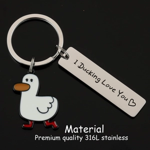 Creative 316L stainless steel duck keychain with engraved I Ducking Love You message tag