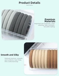 Close-up of high-elasticity knitted hair ties in various colors inside a clear display box