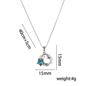 Star-themed titanium steel necklace with blue star pendant and clear crystals