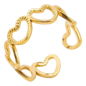 Minimalist golden hollow heart open ring with adjustable stainless steel band for women
