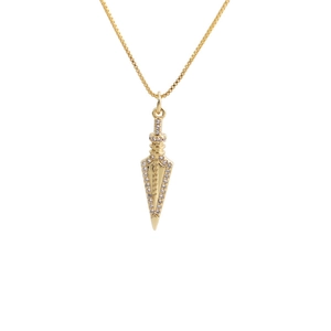 Hip hop style gold dagger pendant necklace with sparkling rhinestones for men