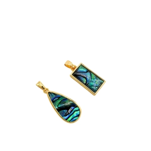 18k gold plated vintage pendants with abalone shell and zircon in waterdrop and rectangle shapes
