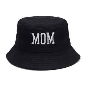 Cappello da pescatore in cotone nero con ricamo MOM bianco per protezione solare all'aperto