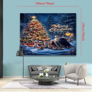 Extra wide 200x150cm Christmas tapestry featuring Santa Claus and reindeer theme