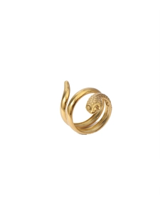 Macro shot of 18k gold-plated snake ring featuring detailed scales and wrap-around structure