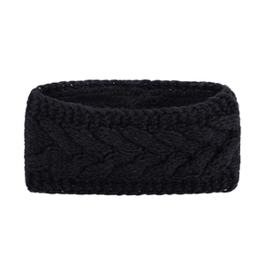 Close-up of black cable knit headband showing thick thermal texture and yarn details