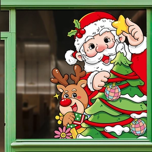 Christmas window static stickers featuring Santa, reindeer, and a festive Xmas tree