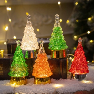 LED light-up crystal Christmas tree with glitter water and golden base for holiday decor