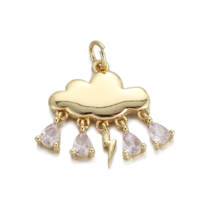 Pendentif nuage doré avec breloques gouttes en cristal et symbole d'éclair