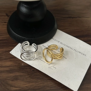 Minimalist S925 sterling silver multi-layer crossover open ring set in gold and silver