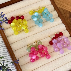 Boucles D'oreilles Pendantes Raisin Avec Perles En Résine Et Tige En Argent Sterling 925 Bijoux Sucrés