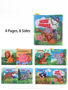 Detail of six animal cloth books with 3D tails for baby sensory learning and cognition