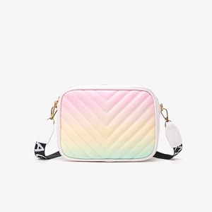 Rainbow gradient crossbody bag with V-shaped quilting and stylish wide pattern strap