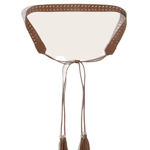 Vintage brown PU leather waist belt featuring hollow-out patterns and tassel details