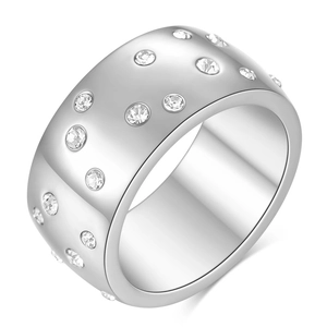 Fashion Wide Band Ring 304 Stainless Steel Polished Rhinestone Inlay Starry Sky Pattern Jewelry For Women Men