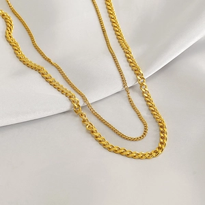 Double Layered Cuban Link Chain Necklace 18K Gold Plated Stainless Steel Hip Hop Fashion Jewelry For Men Women