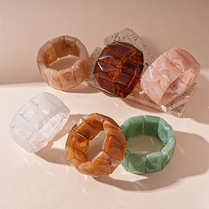 Vintage acrylic geometric bangle set with marble ink patterns in various colors