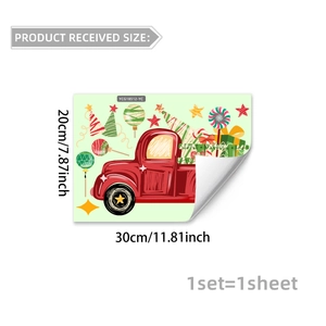 Luminous Christmas truck wall sticker with red truck, stars and candy tree for decor