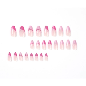 Faux ongles amande French roses avec motifs de vagues et 24 pièces de capsules complètes