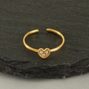 Bague cœur ouverte en acier plaqué or 18k avec cristaux brillants sur pierre noire