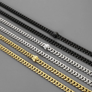 Collier Chaîne Cubaine Pour Hommes Acier Inoxydable Style Punk Hip Hop Avec Boucle Incrustée De Strass