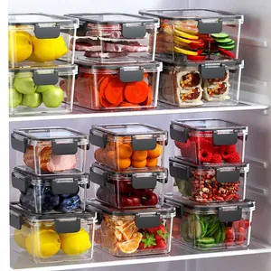 Stackable food containers with airtight grey lids for organized kitchen storage