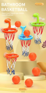 Close-up of cute cartoon dinosaur and whale bathroom basketball hoops for kids toy