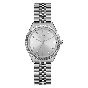 Classic silver quartz watch with stainless steel multi-link strap and sunray dial