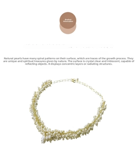 Detail of natural freshwater pearls showing texture and iridescent luster on golden chain