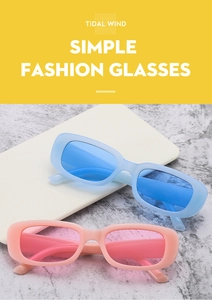 Close-up of retro rectangular sunglasses in transparent blue and pink Y2K frames