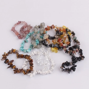 Handmade colorful natural chip stone bracelets featuring rose quartz and turquoise gems