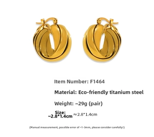 Detailed size specifications and weight of gold twisted titanium steel hoop earrings