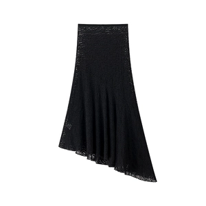 Jupe Midi En Dentelle Noire À Ourlet Irrégulier Asymétrique Sexy Transparente Taille Haute Élégante Pour Fête Et Club