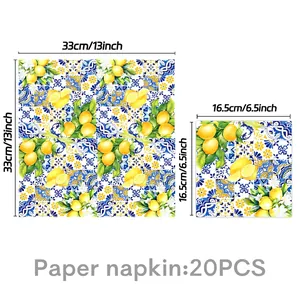 Detail of Mediterranean lemon pattern disposable napkins with 20pcs pack specifications