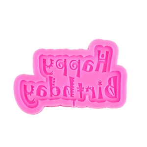Pink silicone Happy Birthday letter mold for fondant cake topper and chocolate DIY