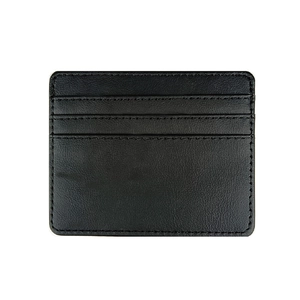 Minimalist black leather card holder with large capacity multi-slot design on white background