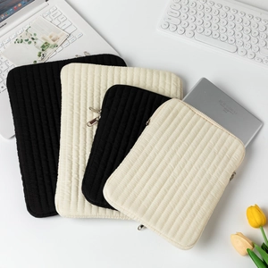 Quilted Laptop Tablet Case Vertical Stripe Cotton Shockproof Sleeve Protective Bag For Notebook Minimalist Solid Color